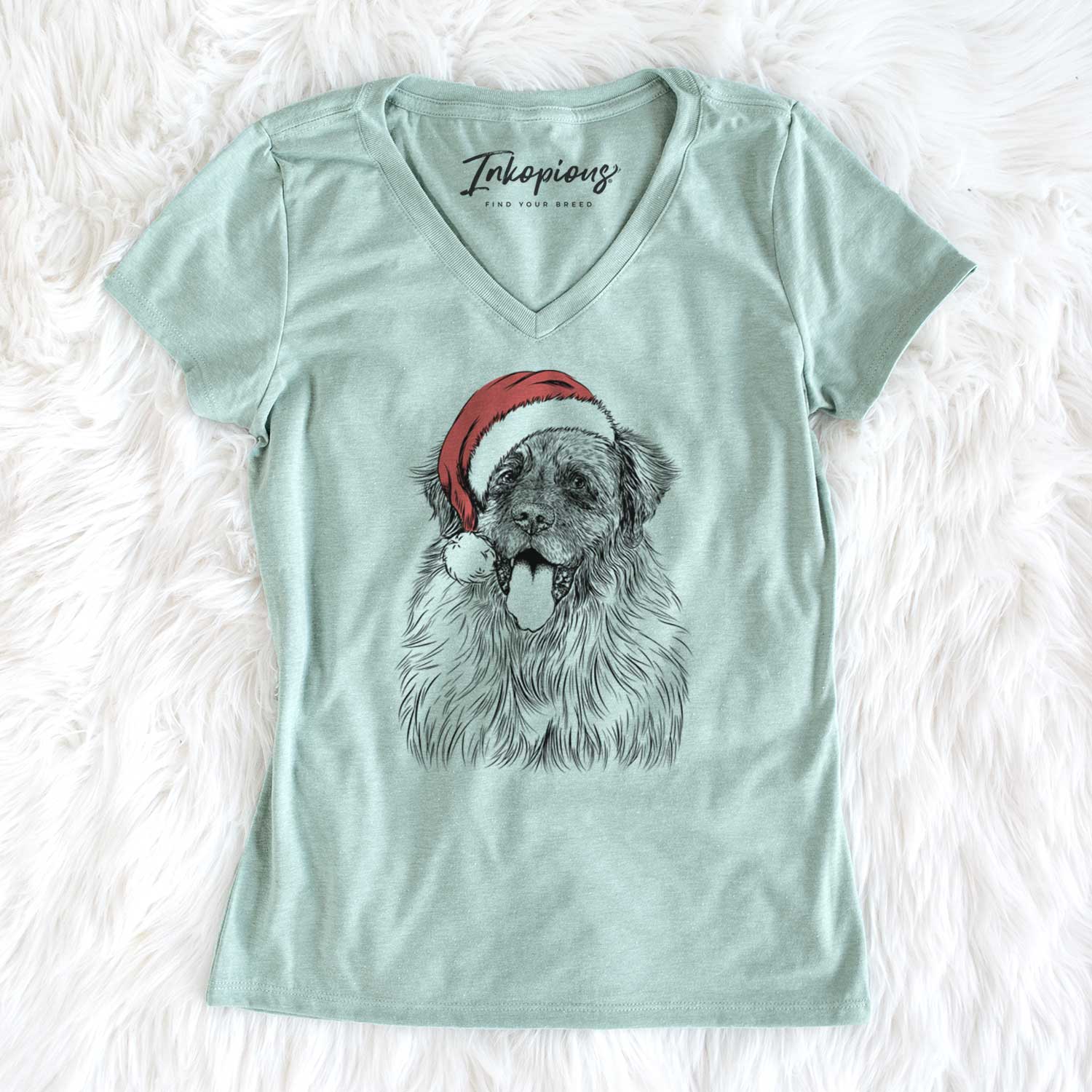 Santa Bamboo the Leonberger - Women's V-neck Shirt