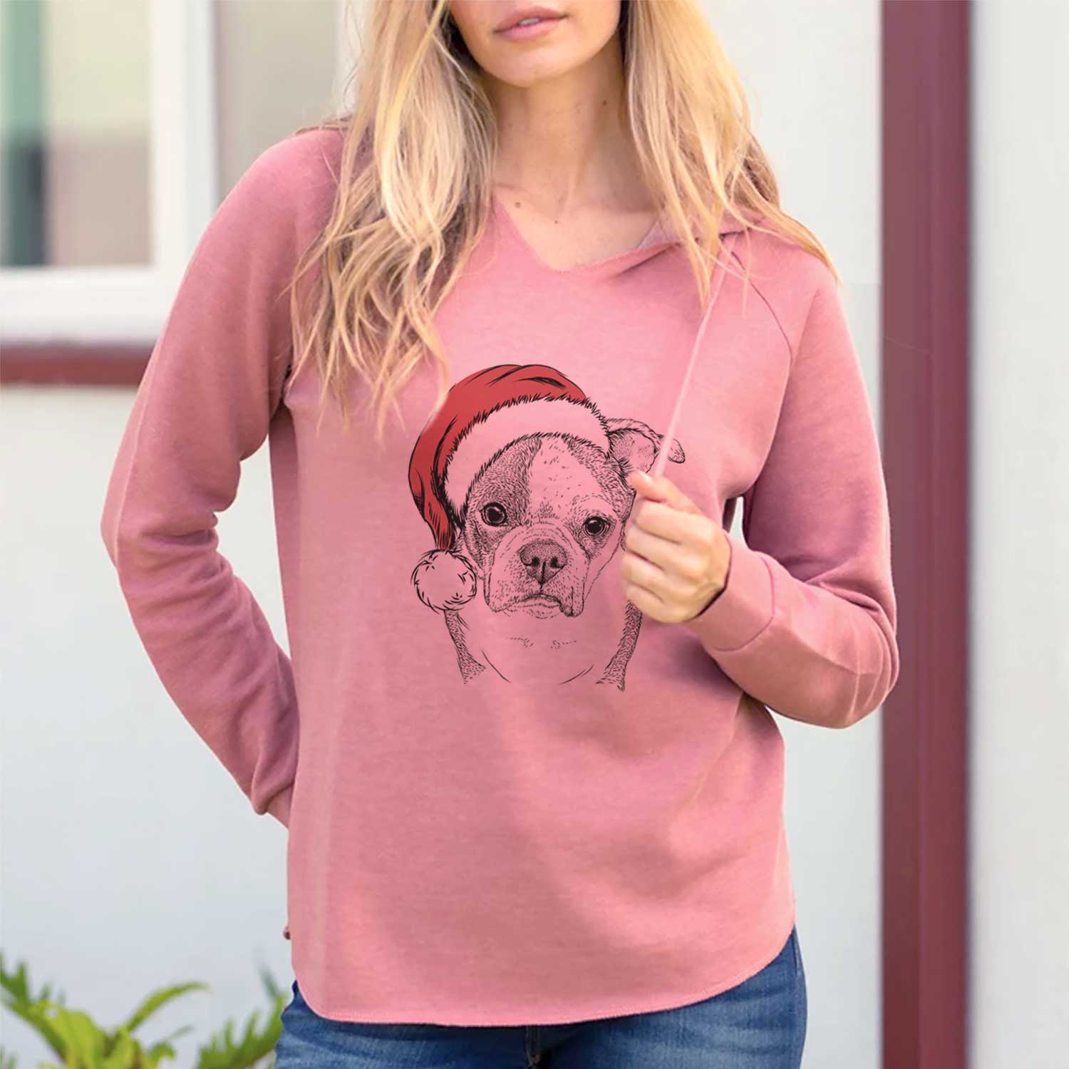 Santa Bandit the Boston Terrier - Cali Wave Hooded Sweatshirt