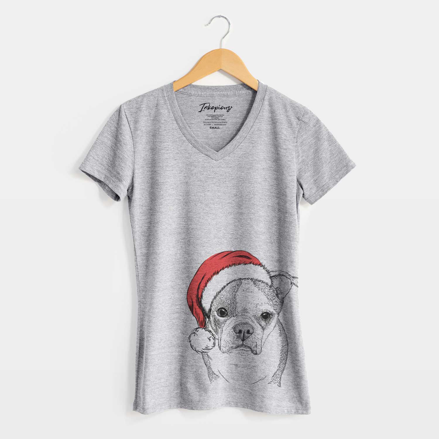 Santa Bandit the Boston Terrier - Women's V-neck Shirt