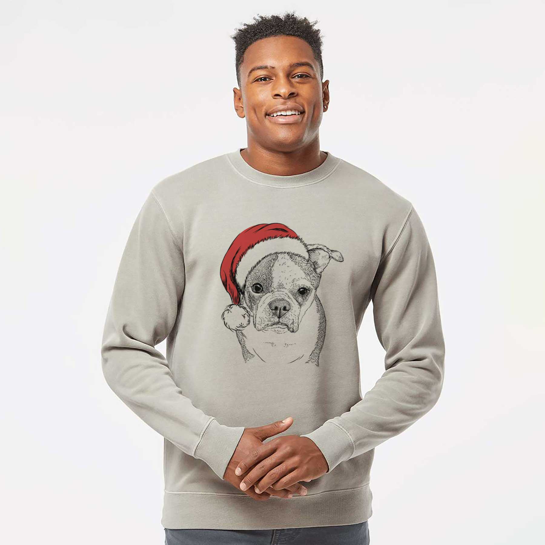 Santa Bandit the Boston Terrier - Unisex Pigment Dyed Crew Sweatshirt