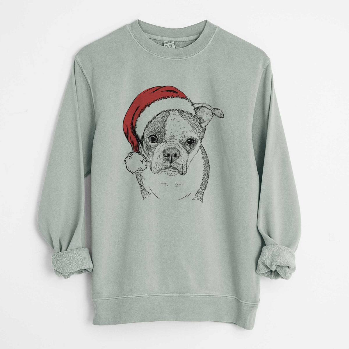 Santa Bandit the Boston Terrier - Unisex Pigment Dyed Crew Sweatshirt