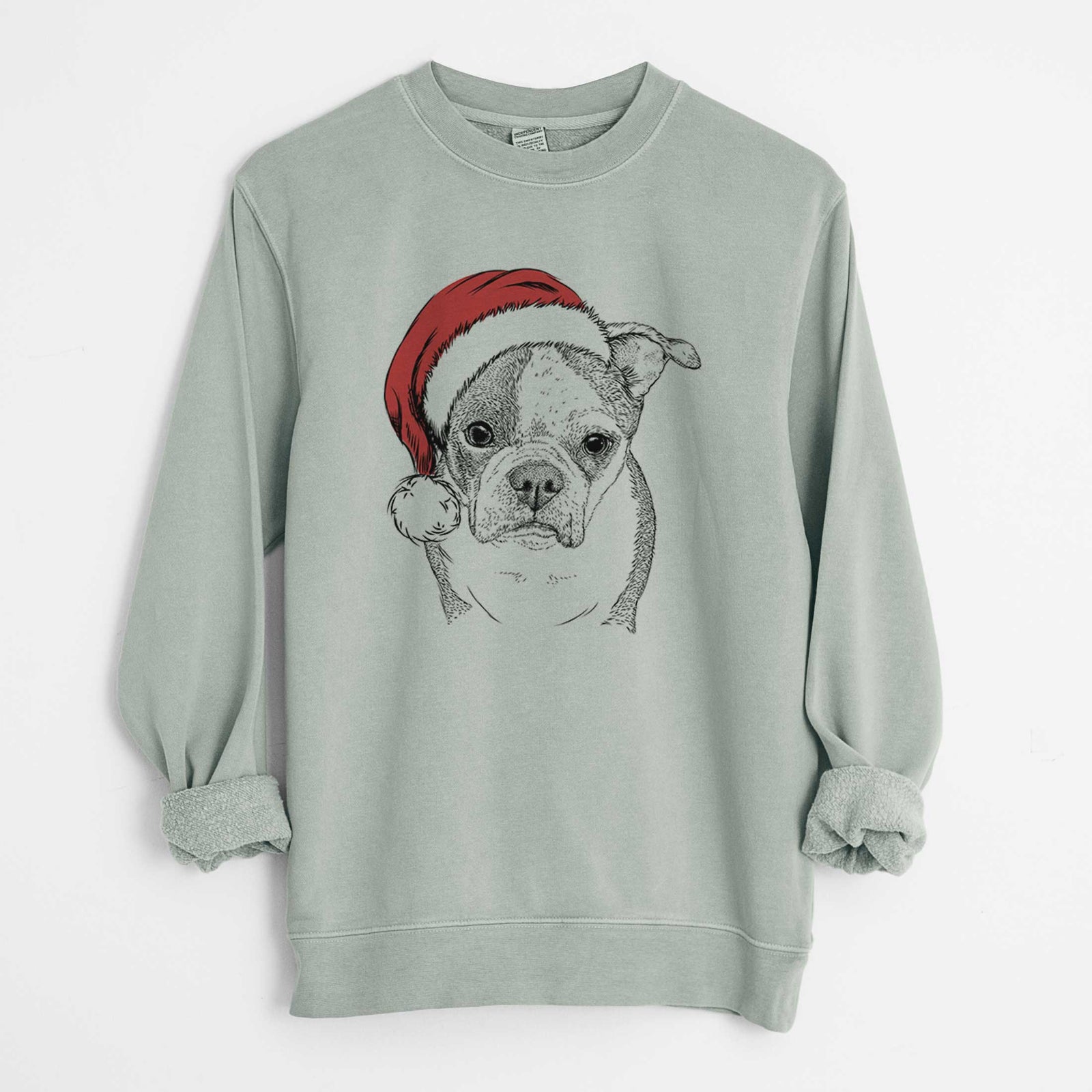 Santa Bandit the Boston Terrier - Unisex Pigment Dyed Crew Sweatshirt