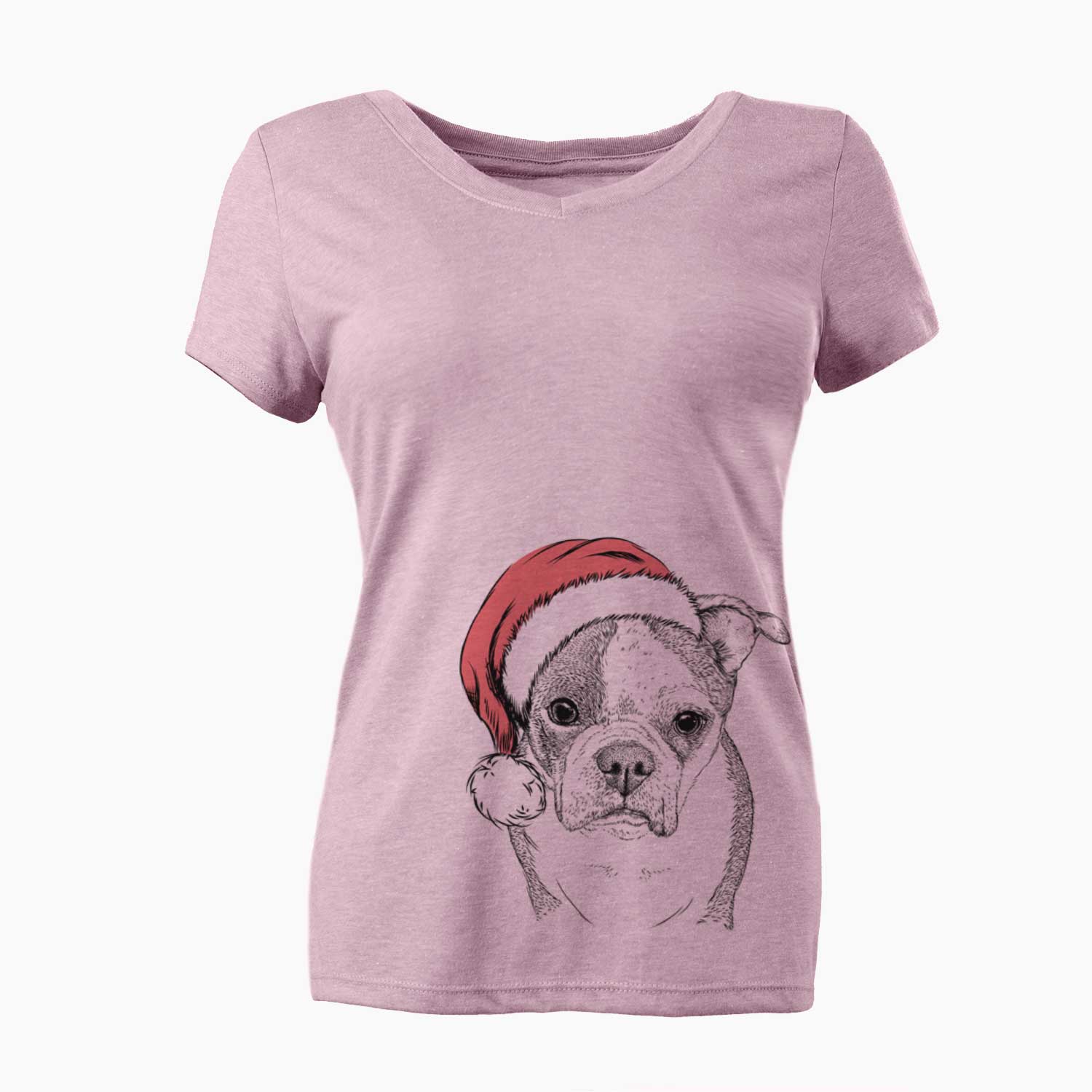 Santa Bandit the Boston Terrier - Women's V-neck Shirt