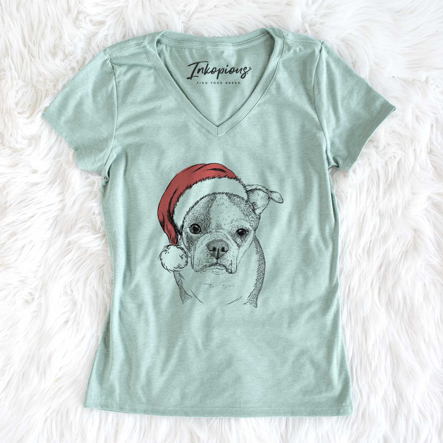 Santa Bandit the Boston Terrier - Women's V-neck Shirt