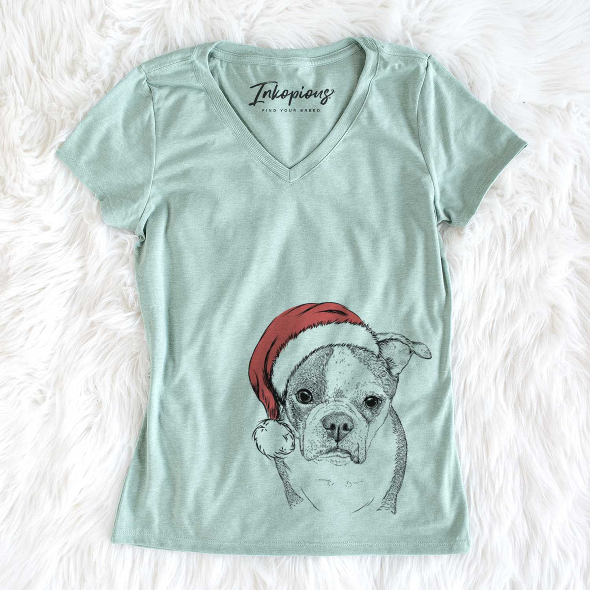 Santa Bandit the Boston Terrier - Women&#39;s V-neck Shirt