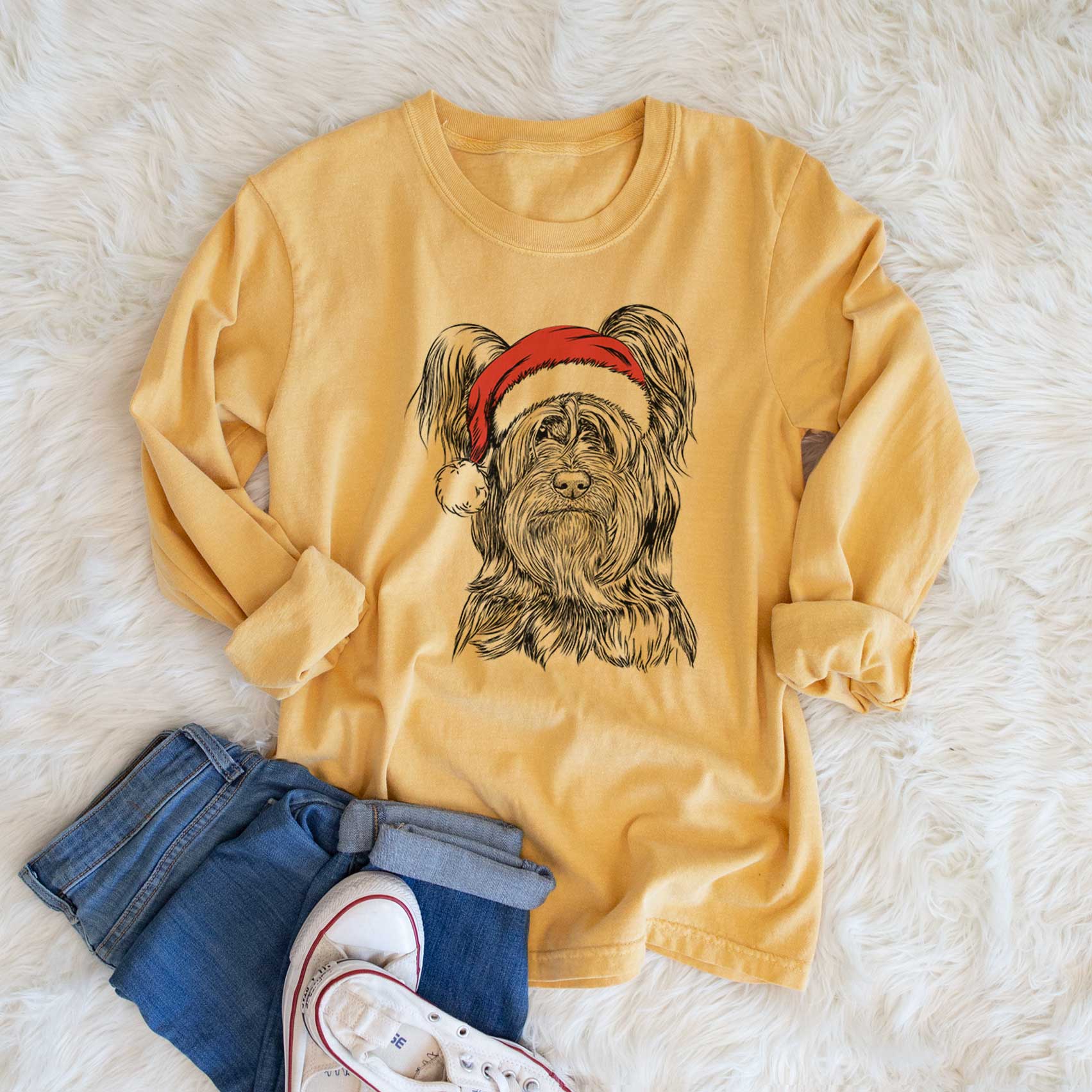 Santa Bandit the Skye Terrier - Heavyweight 100% Cotton Long Sleeve