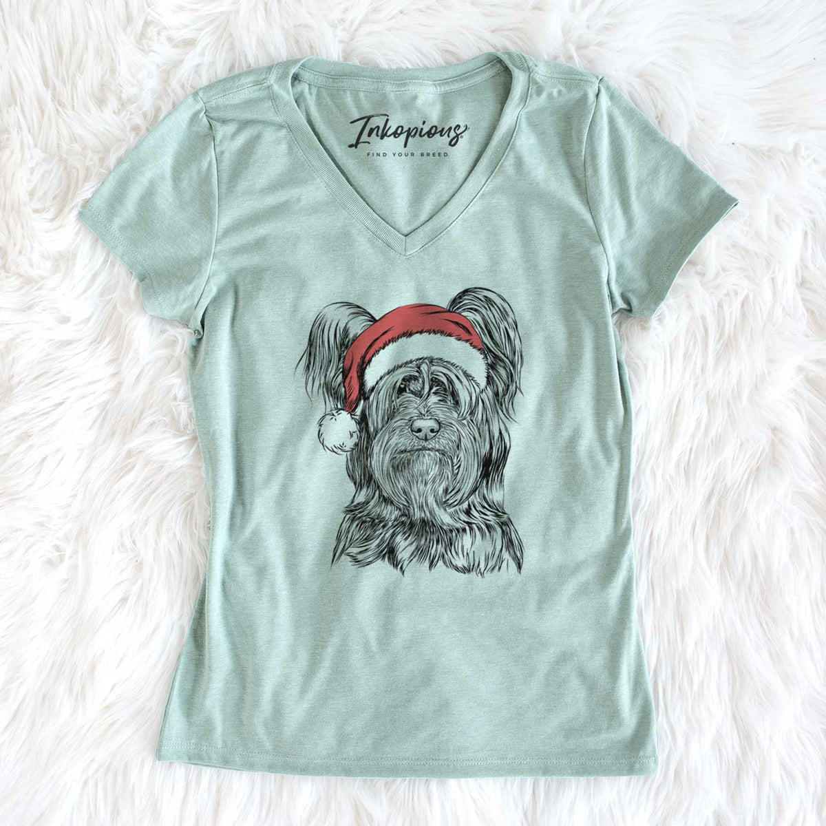 Santa Bandit the Skye Terrier - Women's V-neck Shirt