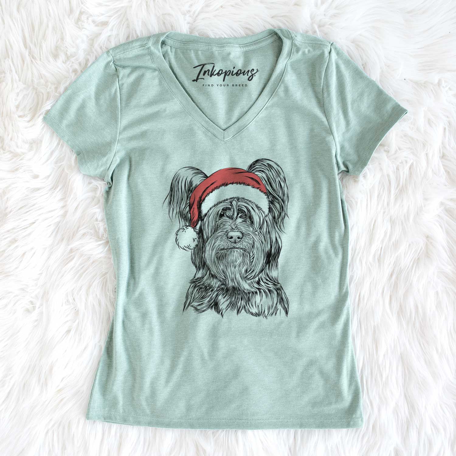 Santa Bandit the Skye Terrier - Women's V-neck Shirt
