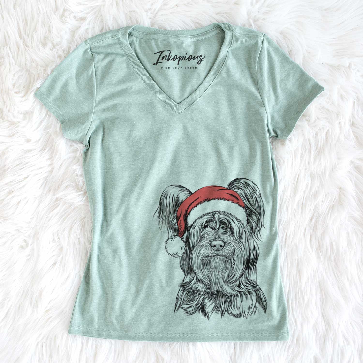 Santa Bandit the Skye Terrier - Women's V-neck Shirt