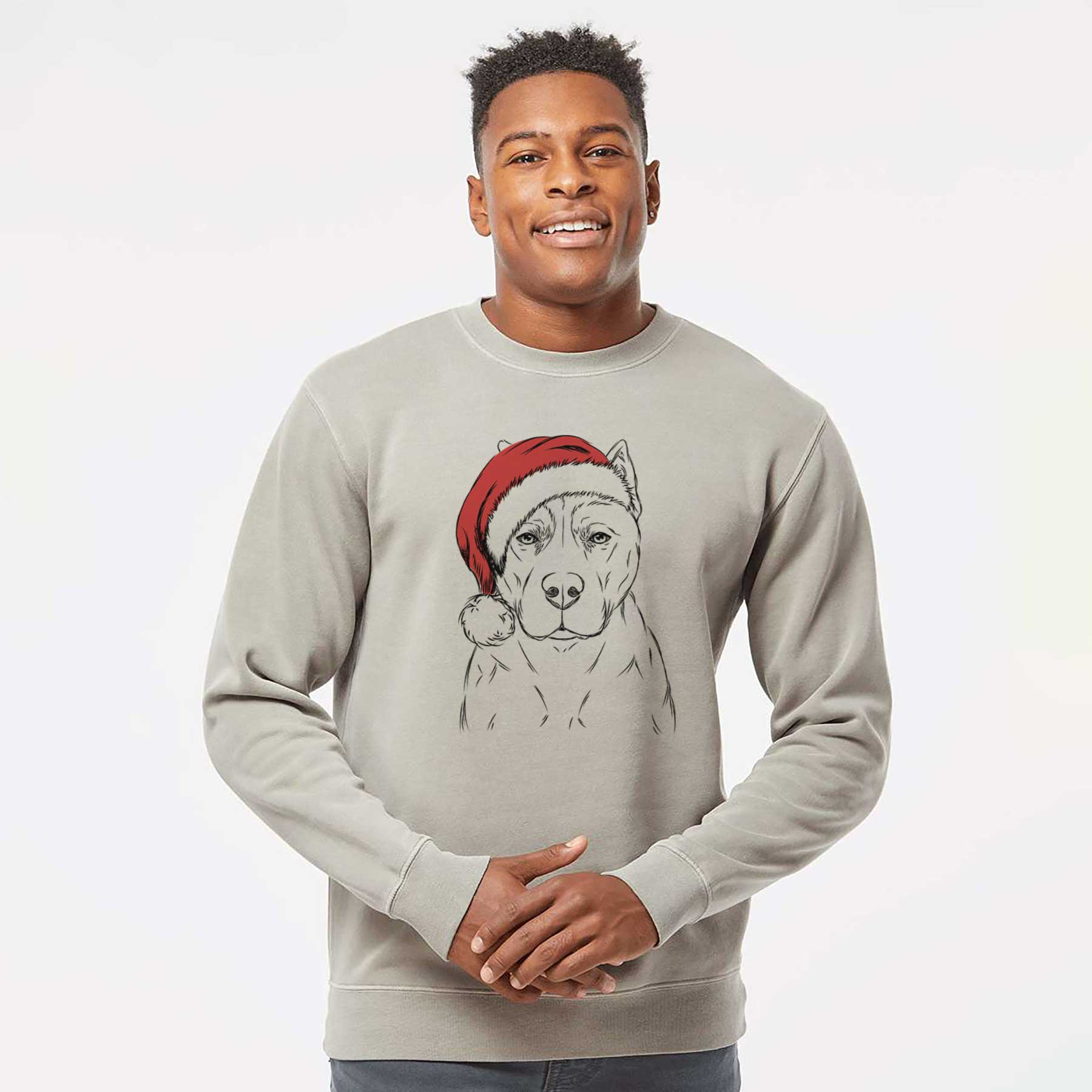 Santa Bane the Pitbull Mix - Unisex Pigment Dyed Crew Sweatshirt