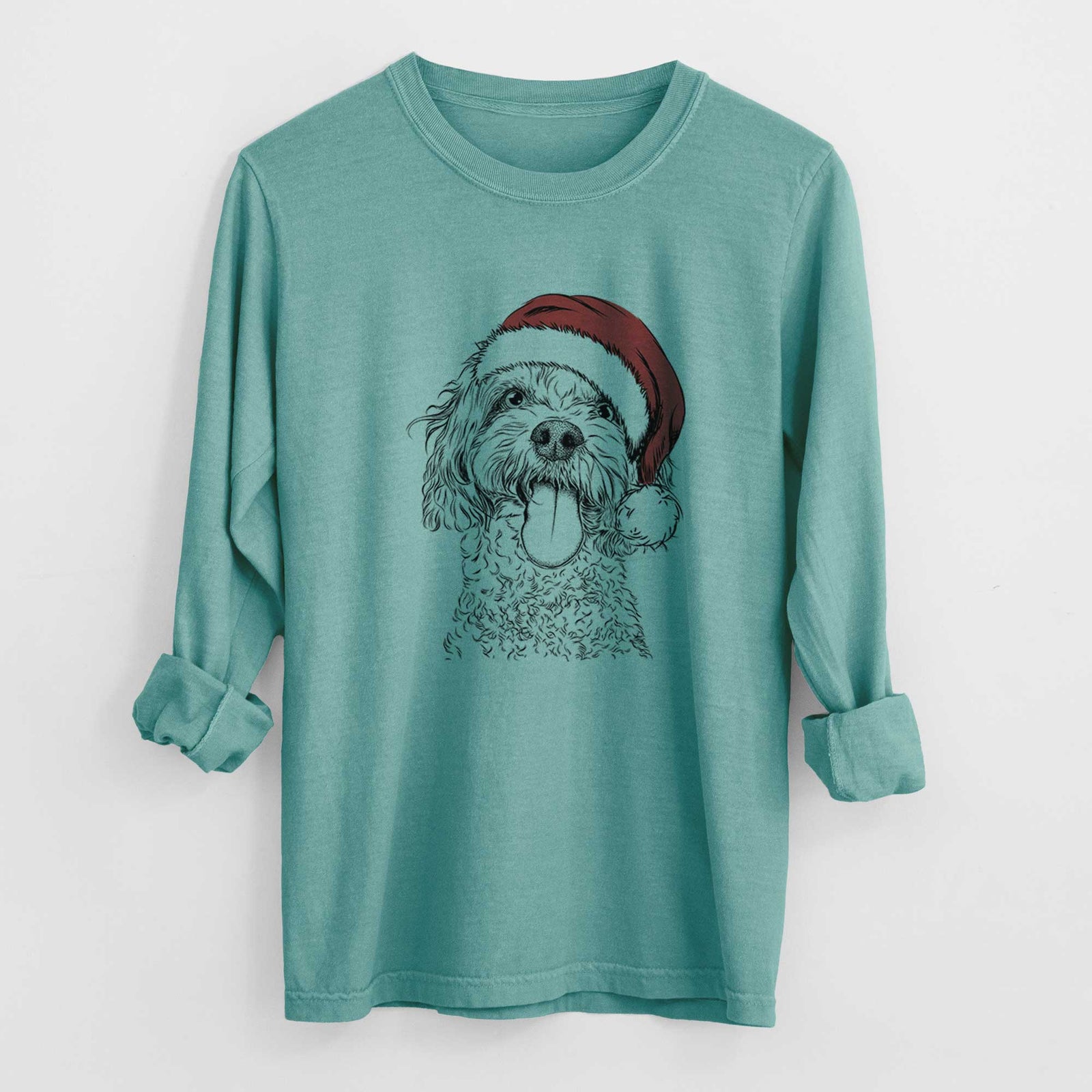 Santa Barney the Cavachon - Heavyweight 100% Cotton Long Sleeve