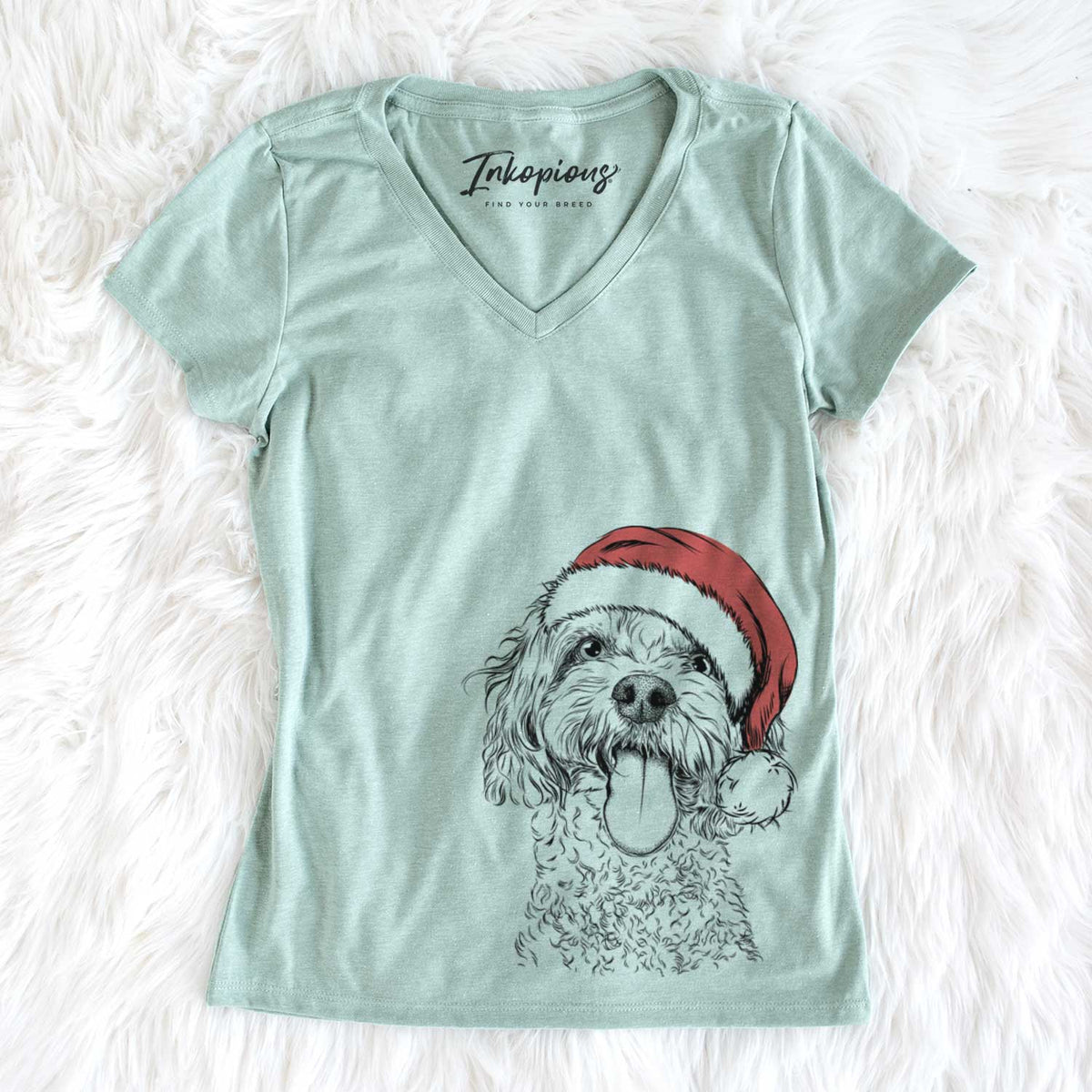 Santa Barney the Cavachon - Women's V-neck Shirt