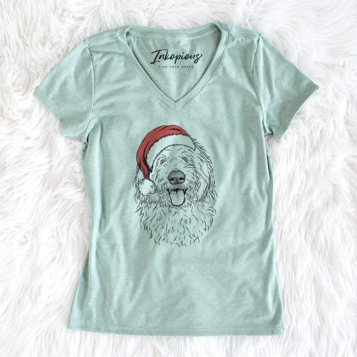 Santa Barry the Old English Sheepdog - Women's V-neck Shirt