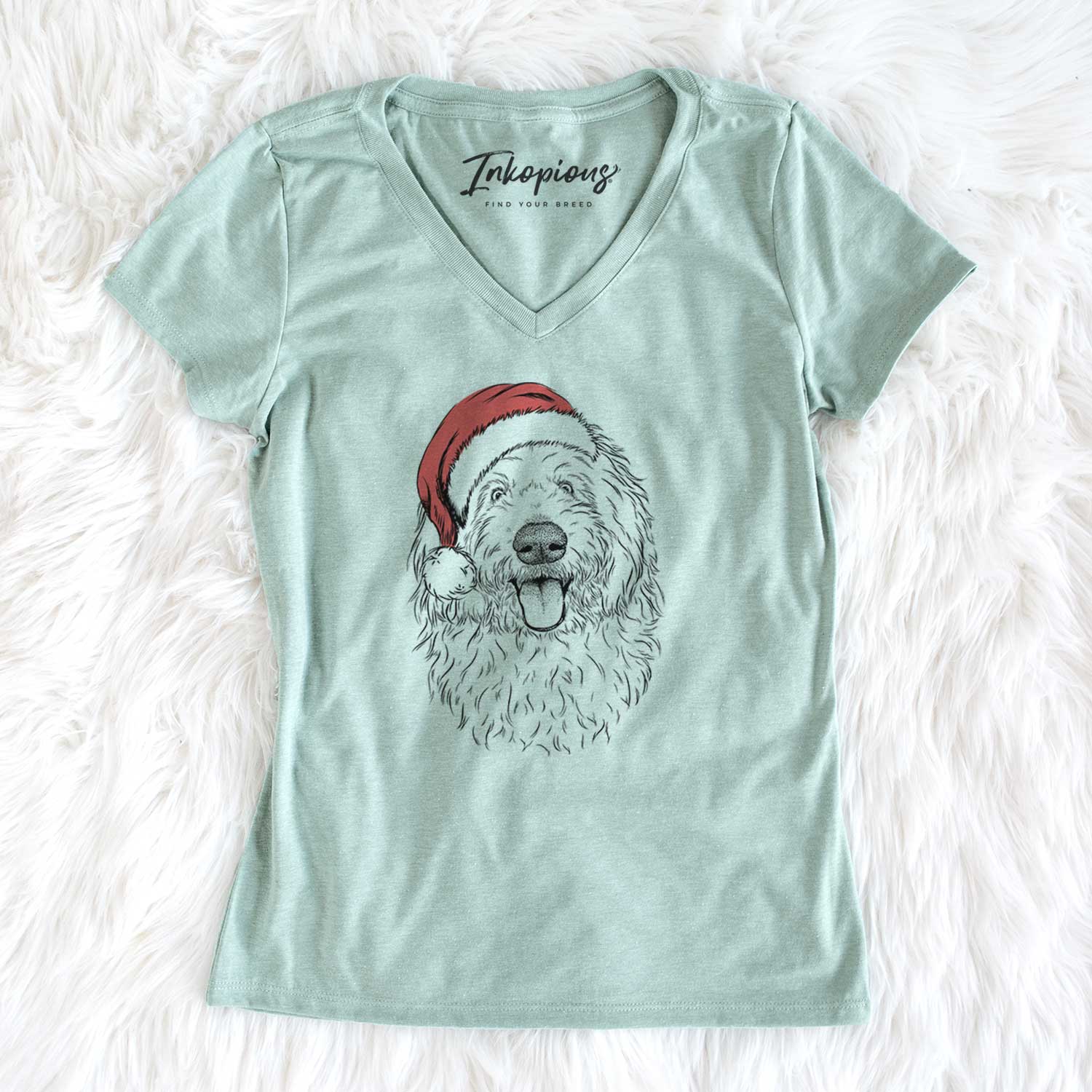 Santa Barry the Old English Sheepdog - Women's V-neck Shirt