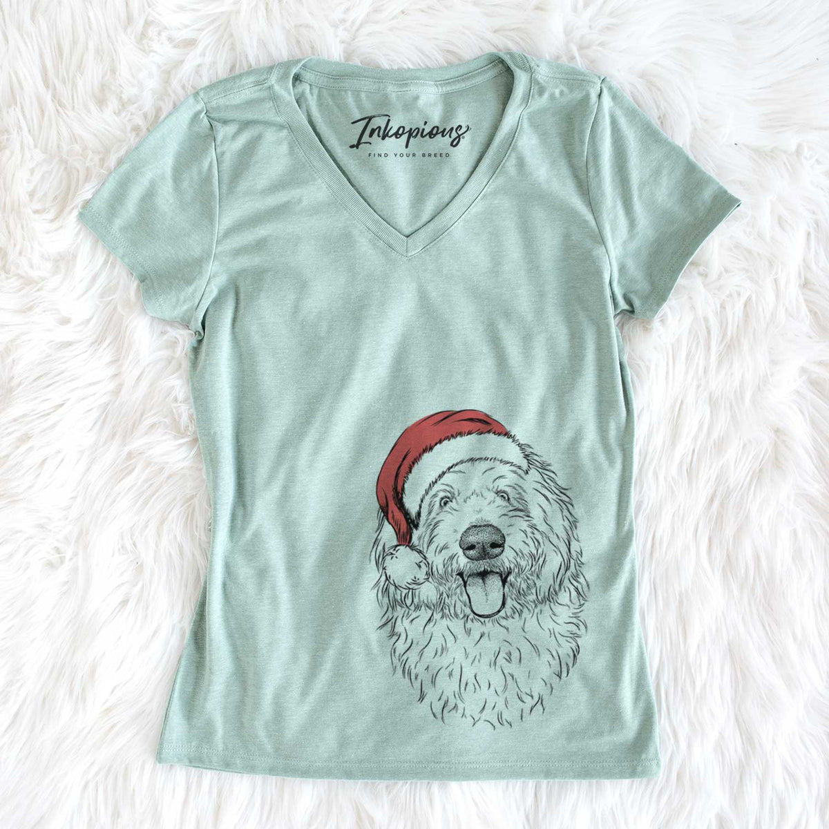 Santa Barry the Old English Sheepdog - Women&#39;s V-neck Shirt