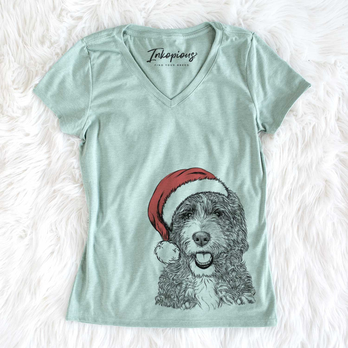 Santa Bash the Bernedoodle - Women&#39;s V-neck Shirt