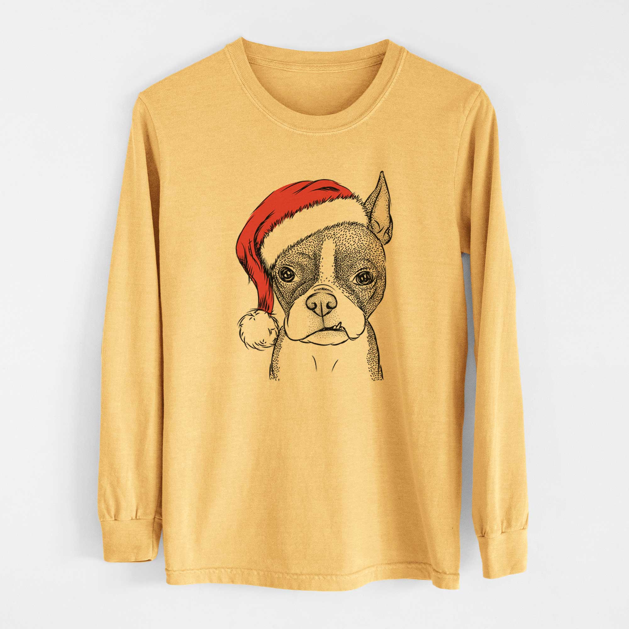 Santa Bean the Boston Terrier - Heavyweight 100% Cotton Long Sleeve