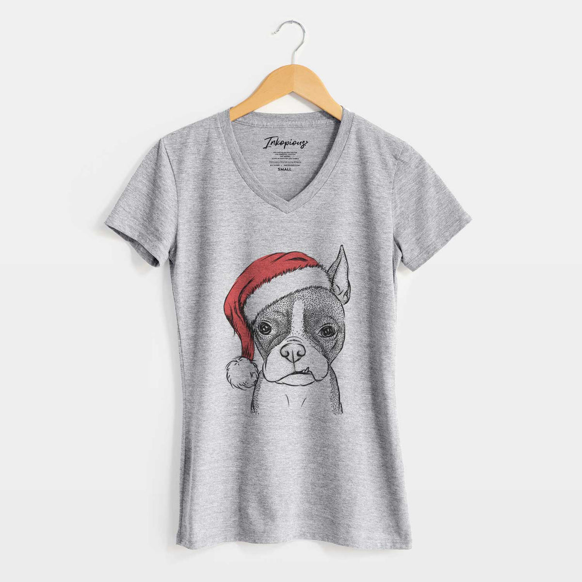 Santa Bean the Boston Terrier - Women's V-neck Shirt