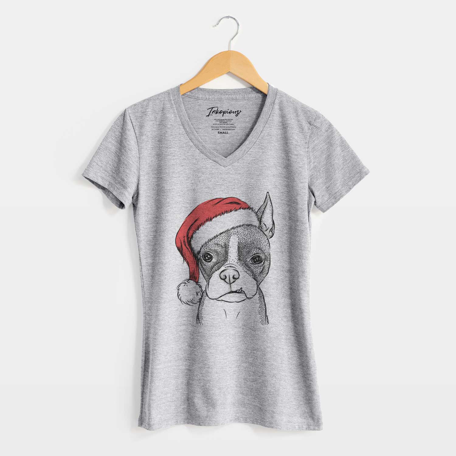 Santa Bean the Boston Terrier - Women's V-neck Shirt