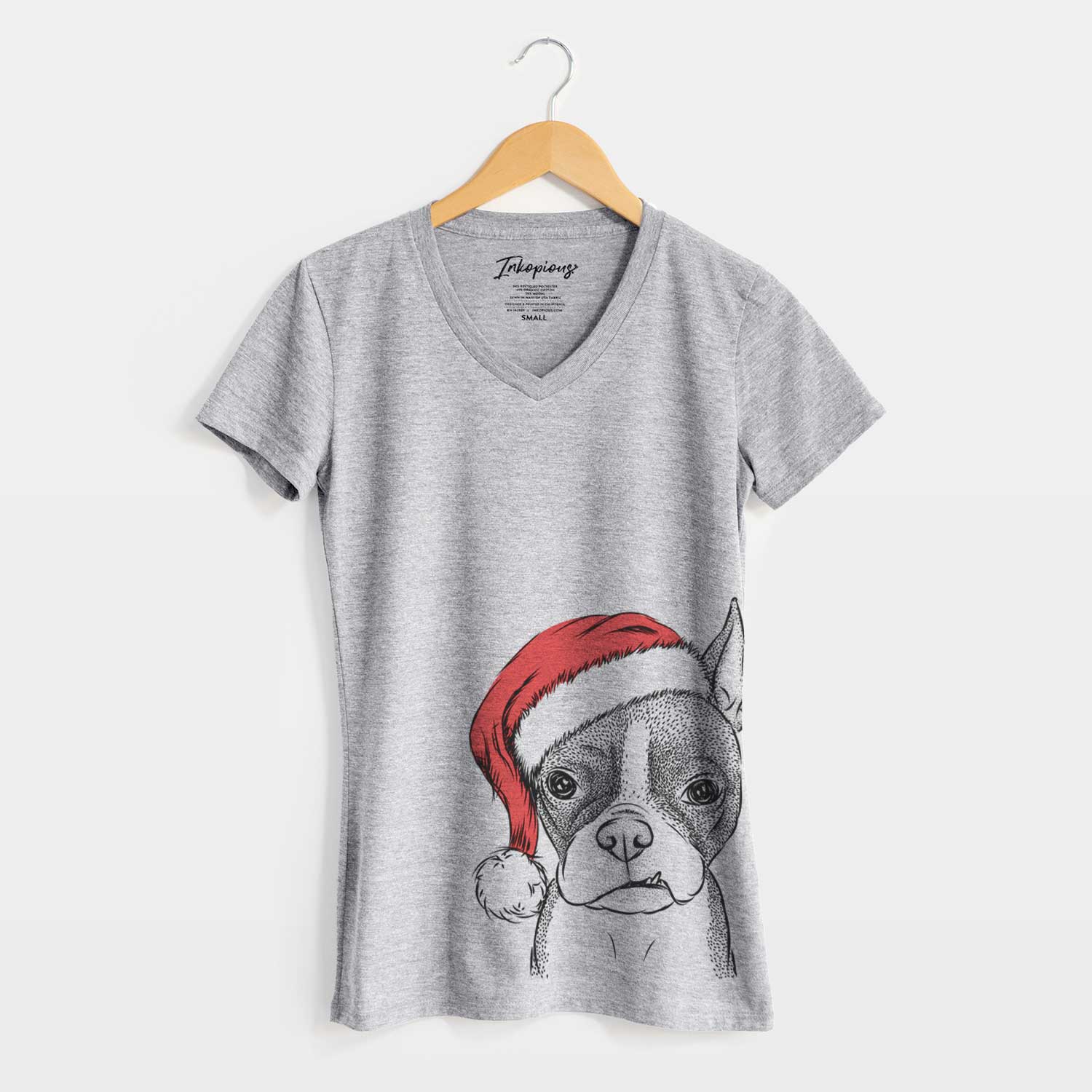 Santa Bean the Boston Terrier - Women's V-neck Shirt