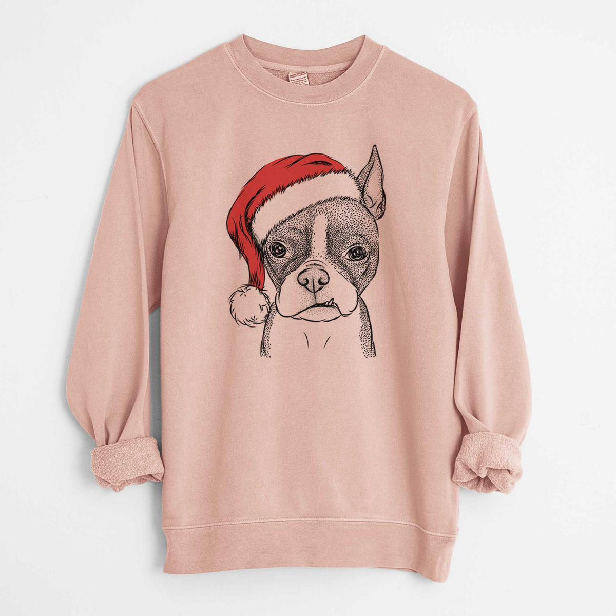 Santa Bean the Boston Terrier - Unisex Pigment Dyed Crew Sweatshirt
