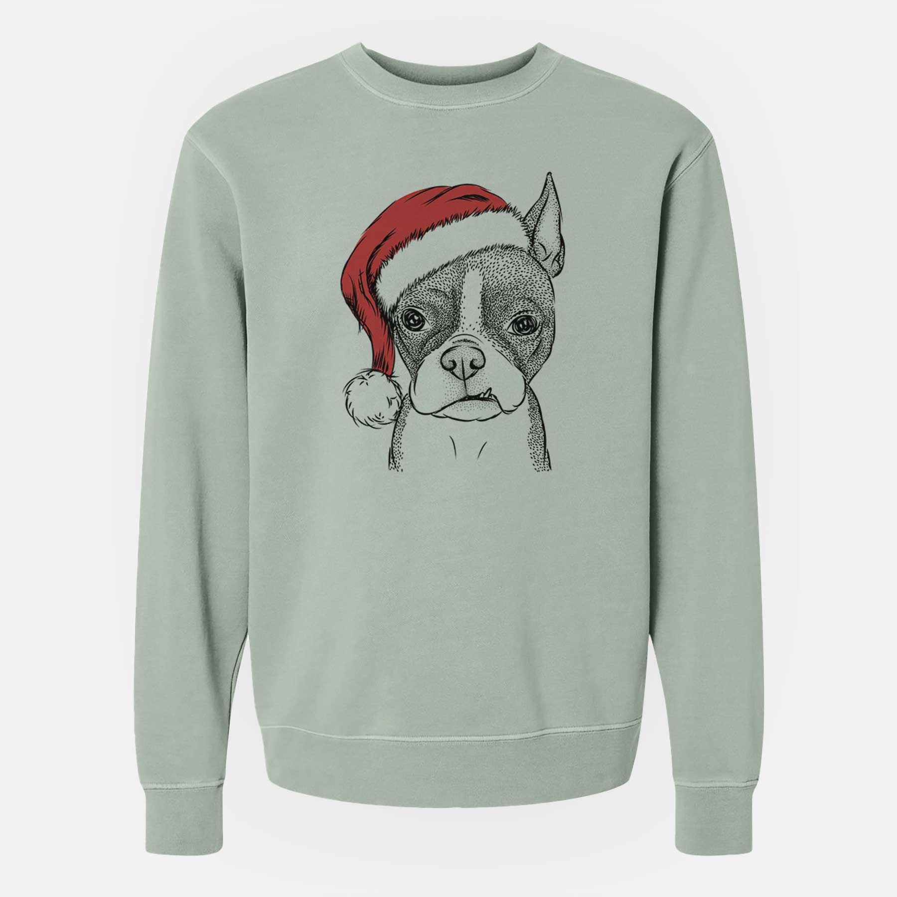 Santa Bean the Boston Terrier - Unisex Pigment Dyed Crew Sweatshirt