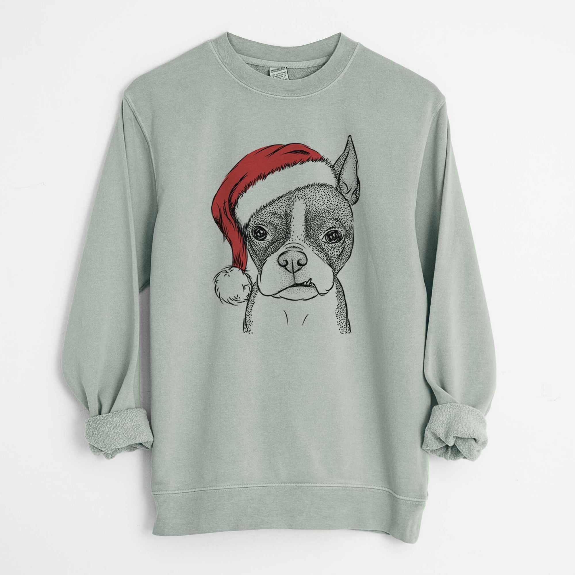 Santa Bean the Boston Terrier - Unisex Pigment Dyed Crew Sweatshirt