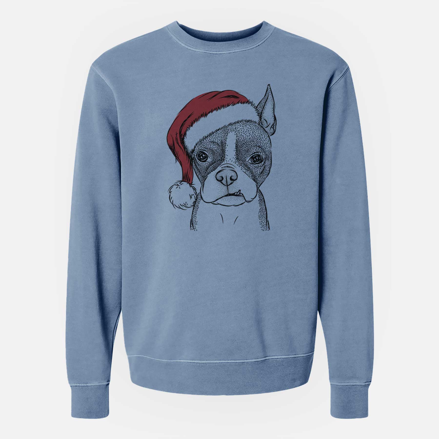 Santa Bean the Boston Terrier - Unisex Pigment Dyed Crew Sweatshirt