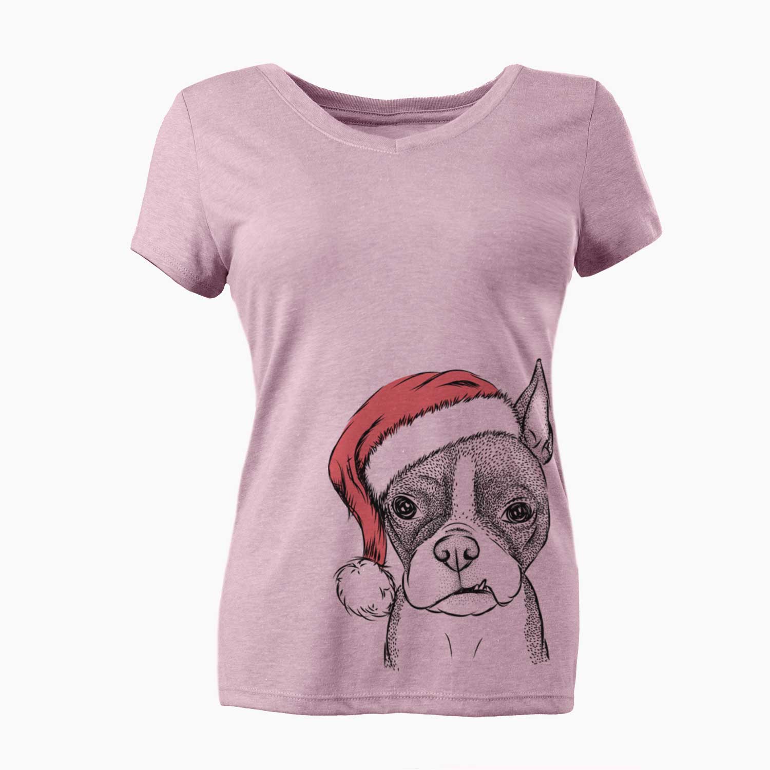 Santa Bean the Boston Terrier - Women's V-neck Shirt