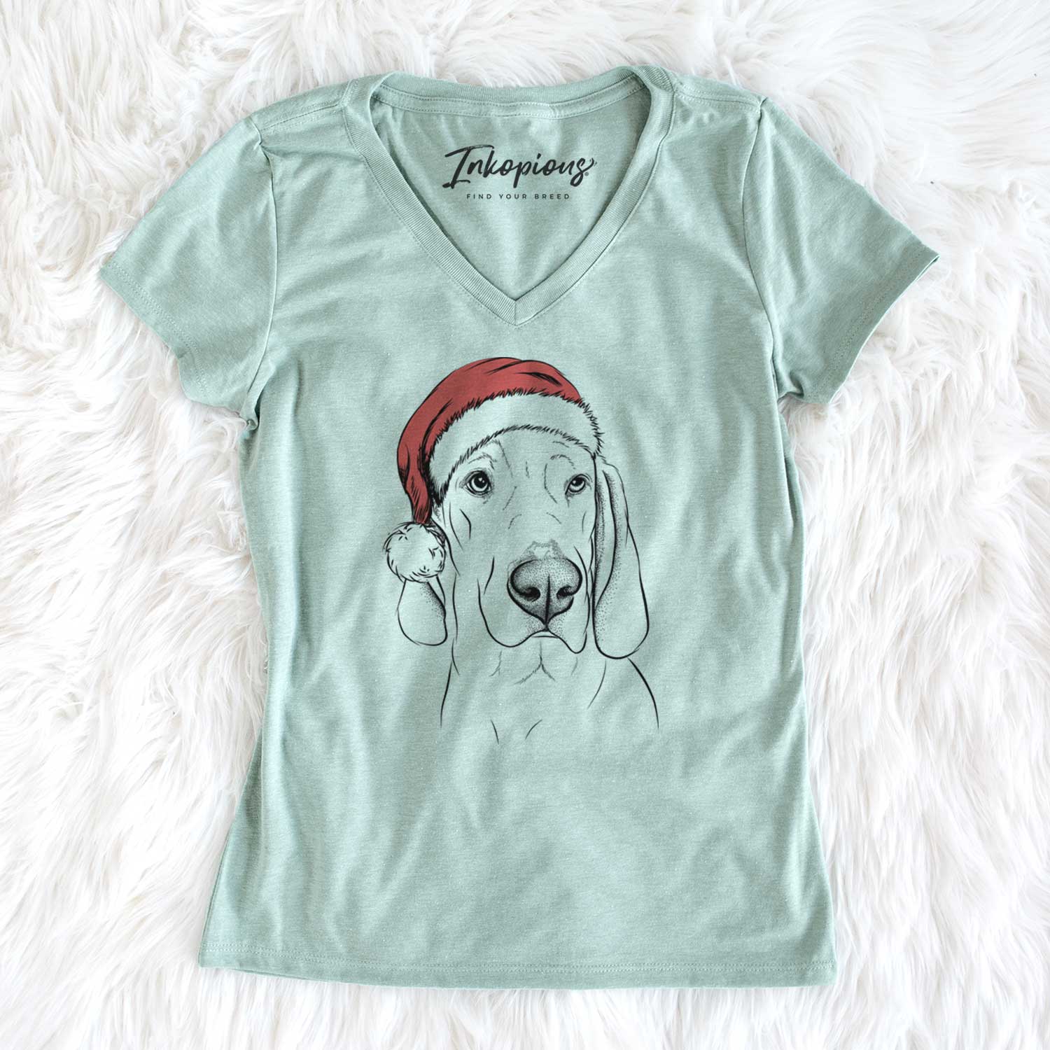 Santa Beauregard the American Redbone Coonhound - Women's V-neck Shirt