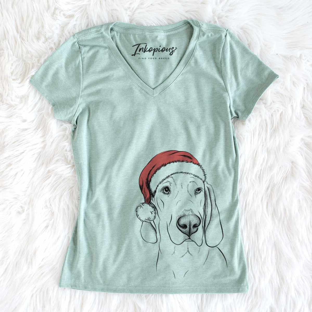 Santa Beauregard the American Redbone Coonhound - Women&#39;s V-neck Shirt