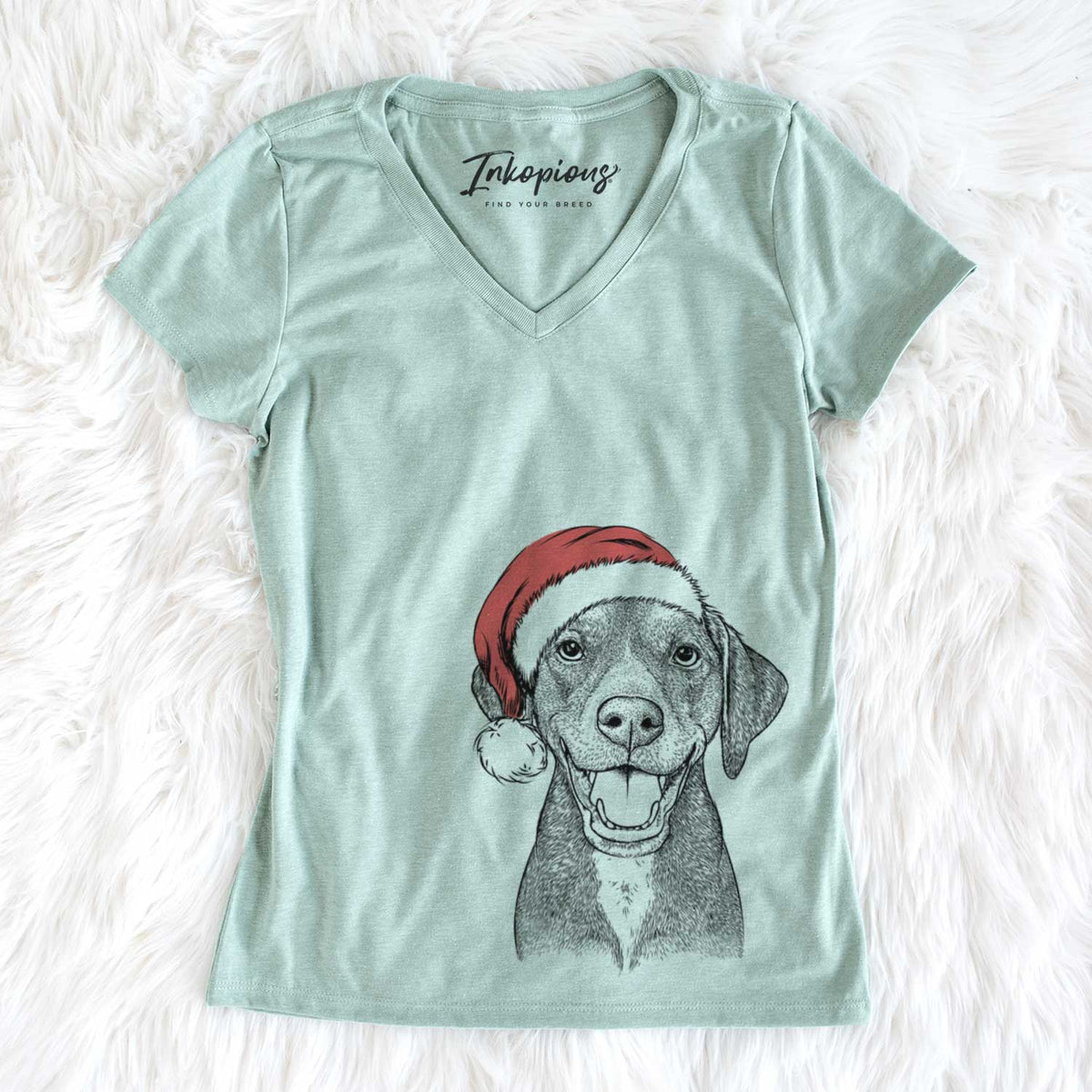 Santa Beaver the Hound Mix - Women&#39;s V-neck Shirt