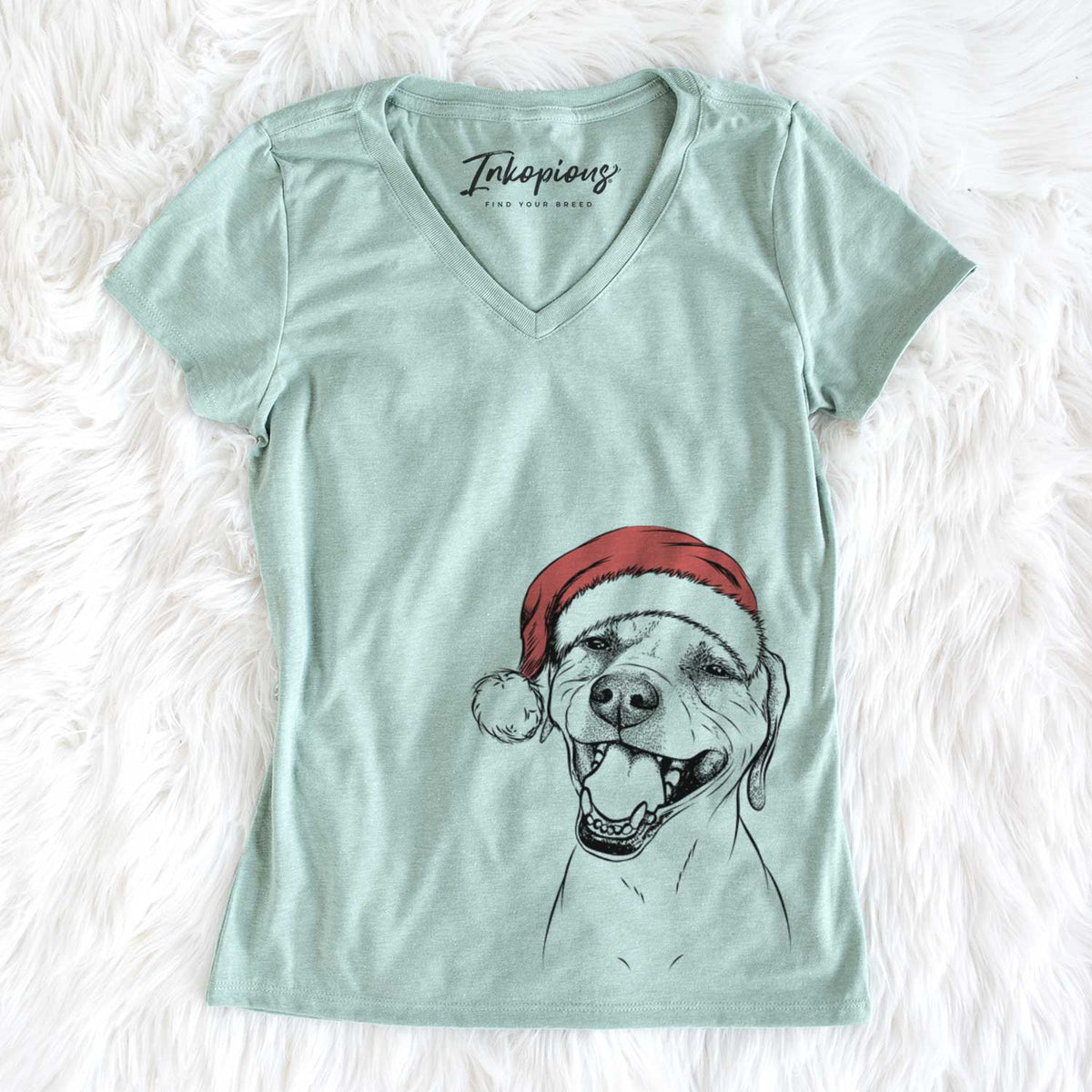 Santa Beemer the Boxer Pitbull Terrier Mix - Women&#39;s V-neck Shirt