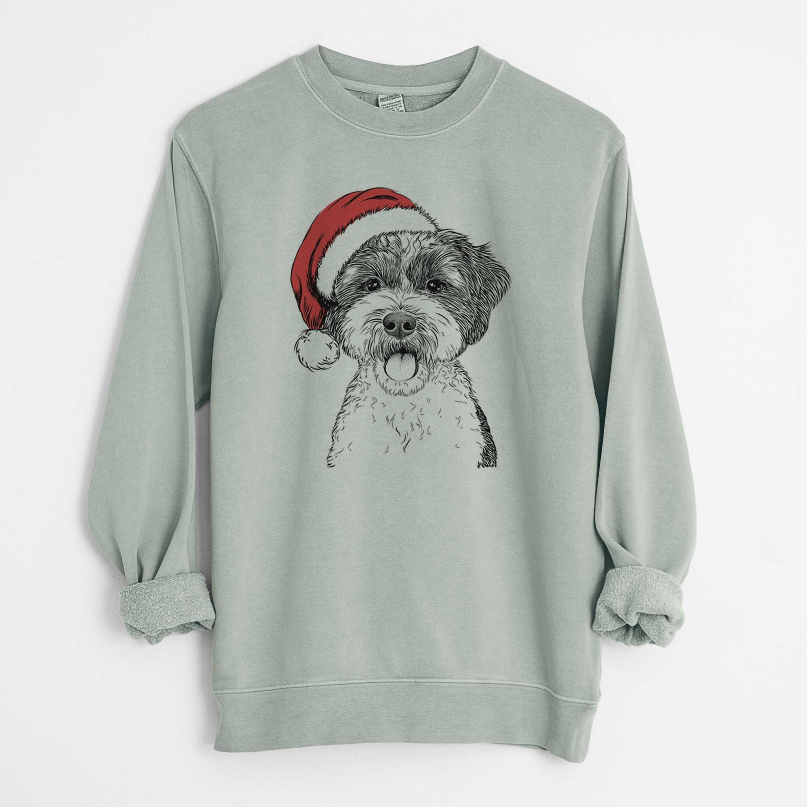 Santa Bella the Cockapoo - Unisex Pigment Dyed Crew Sweatshirt