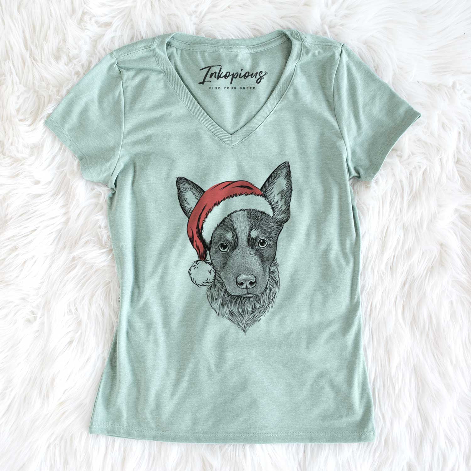 Santa Bella the Blue Heeler Puppy - Women's V-neck Shirt