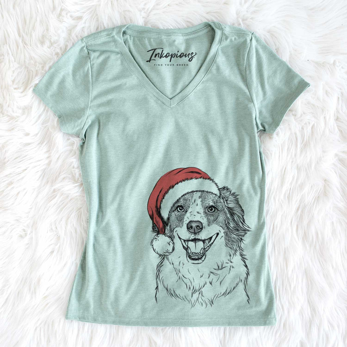 Santa Belle the Australian Shepherd Mix - Women&#39;s V-neck Shirt