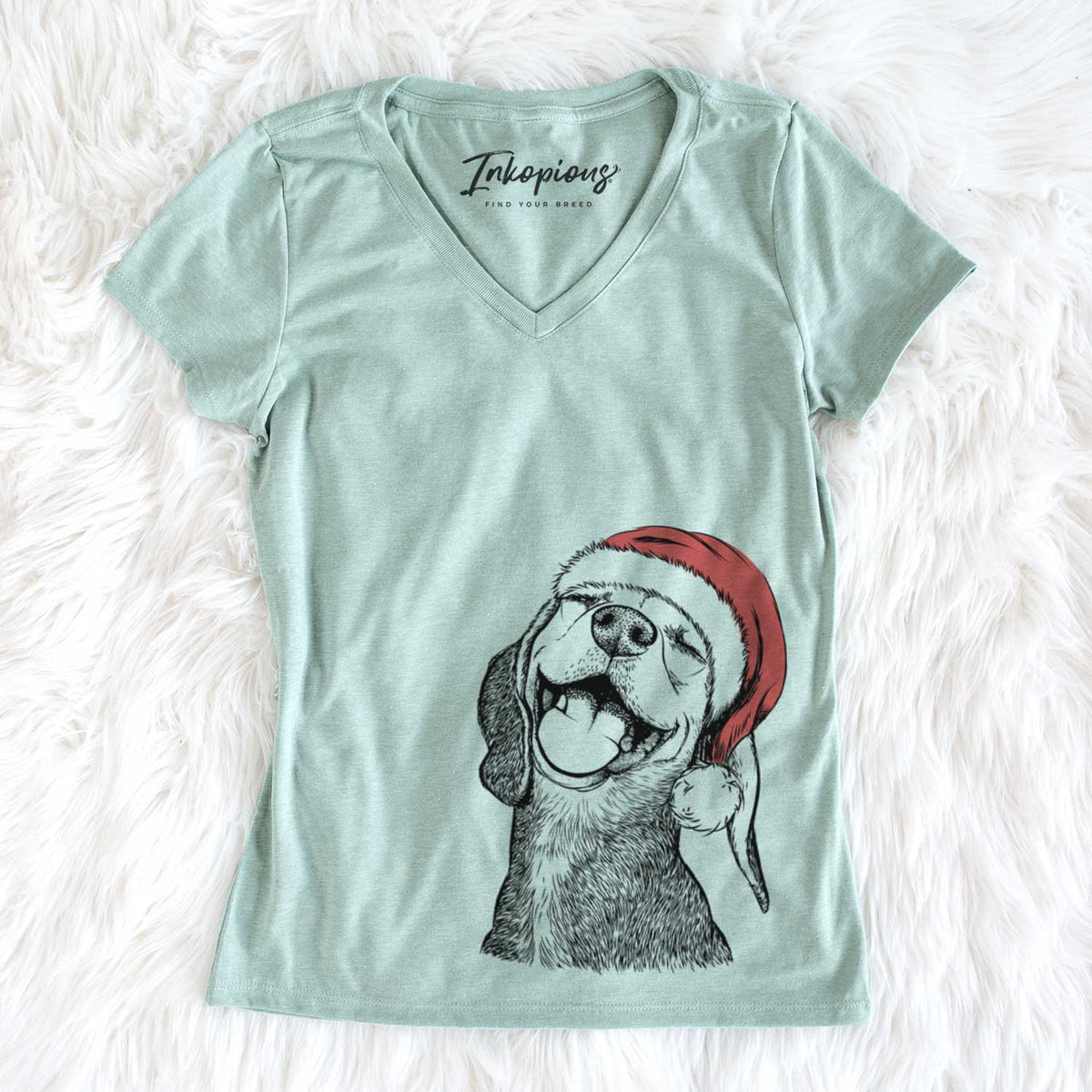 Santa Belle the Hound Mix - Women&#39;s V-neck Shirt