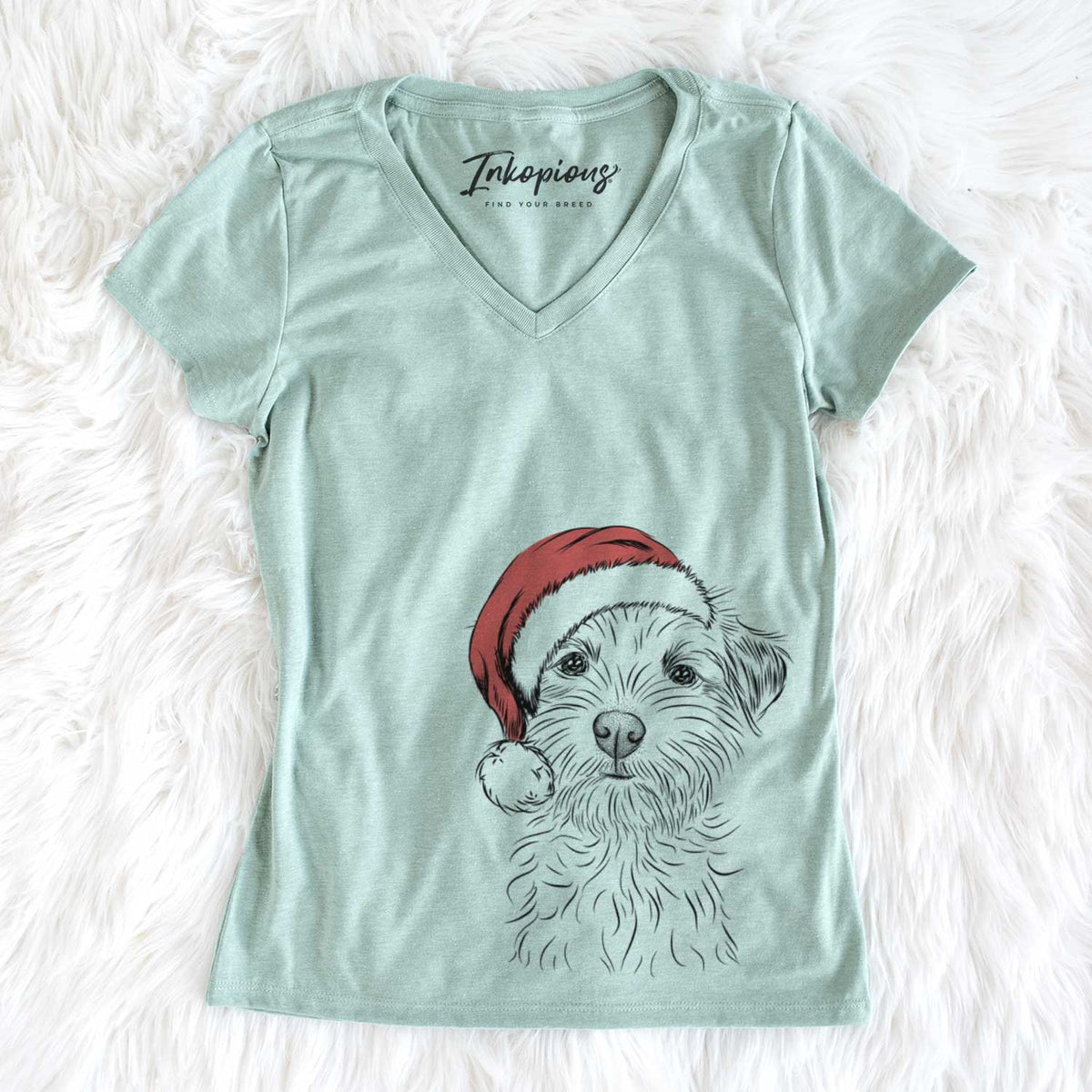 Santa Benjamin the Border Terrier - Women&#39;s V-neck Shirt