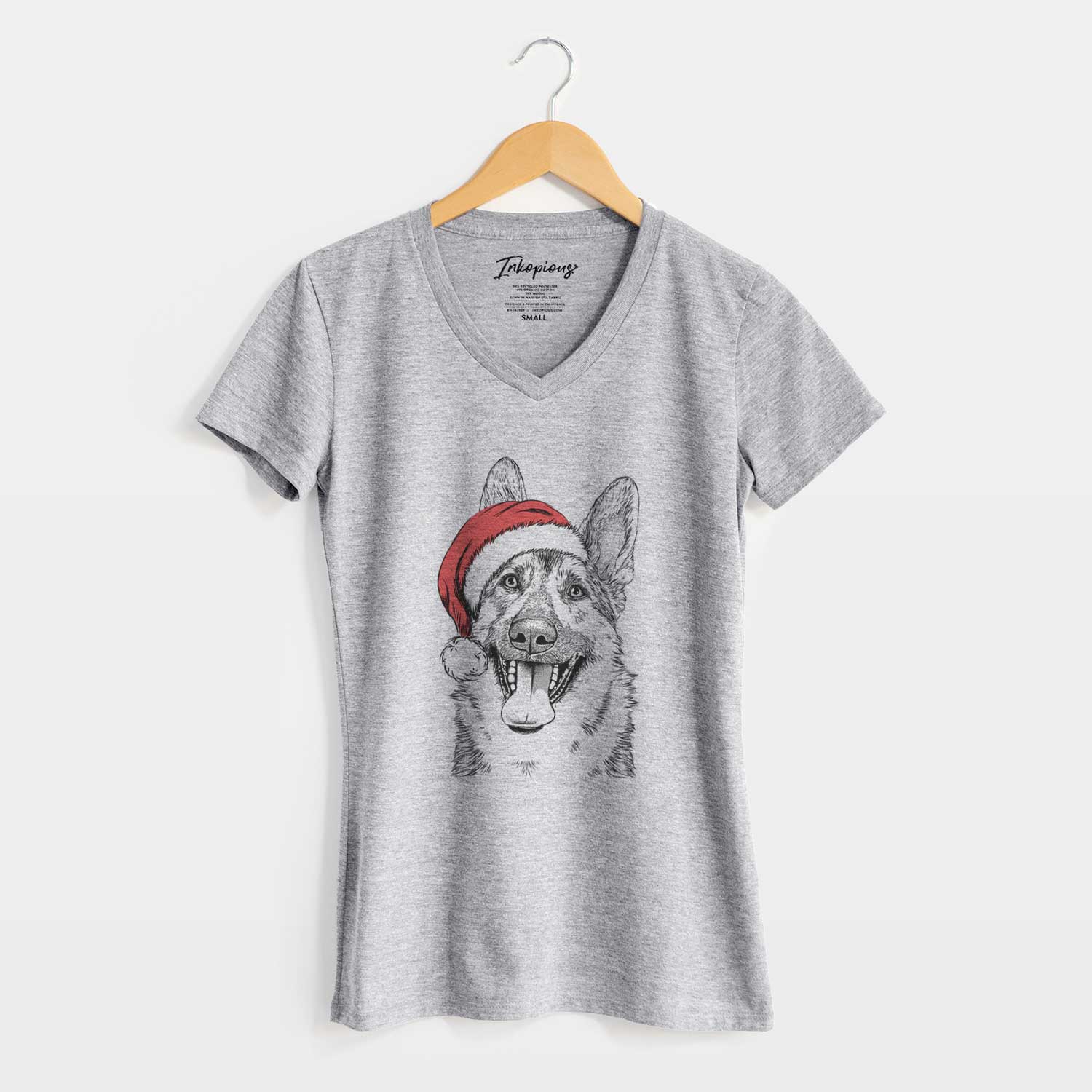 Santa Benson the German Shepherd - Women's V-neck Shirt