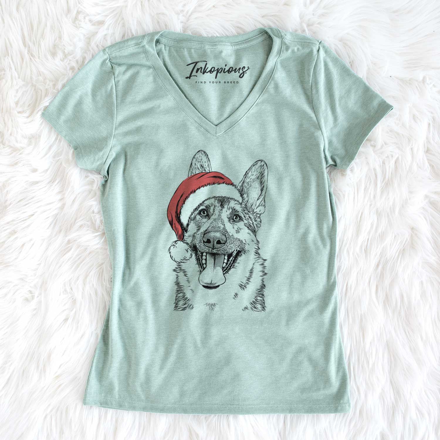 Santa Benson the German Shepherd - Women's V-neck Shirt