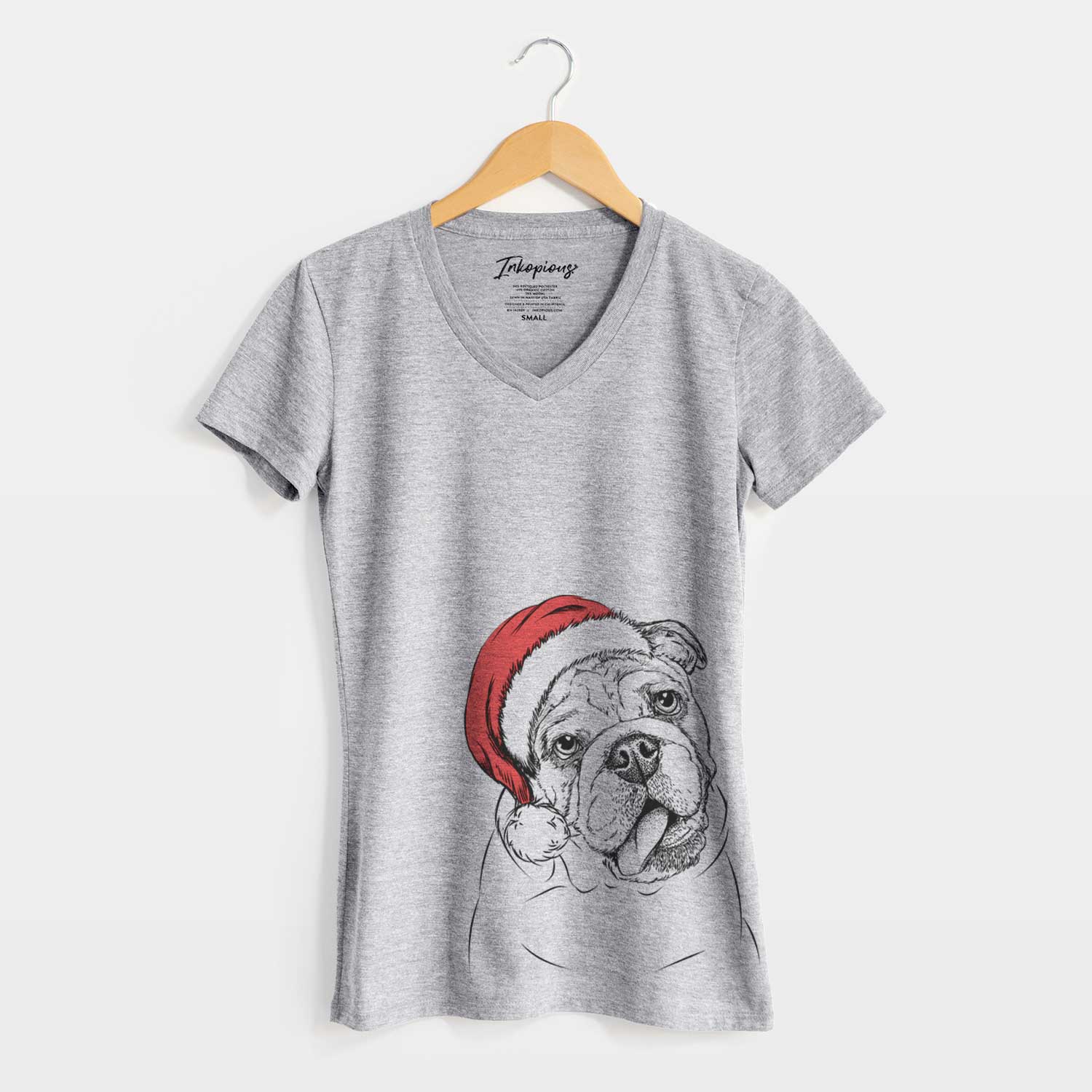 Santa Benson the English Bulldog - Women's V-neck Shirt
