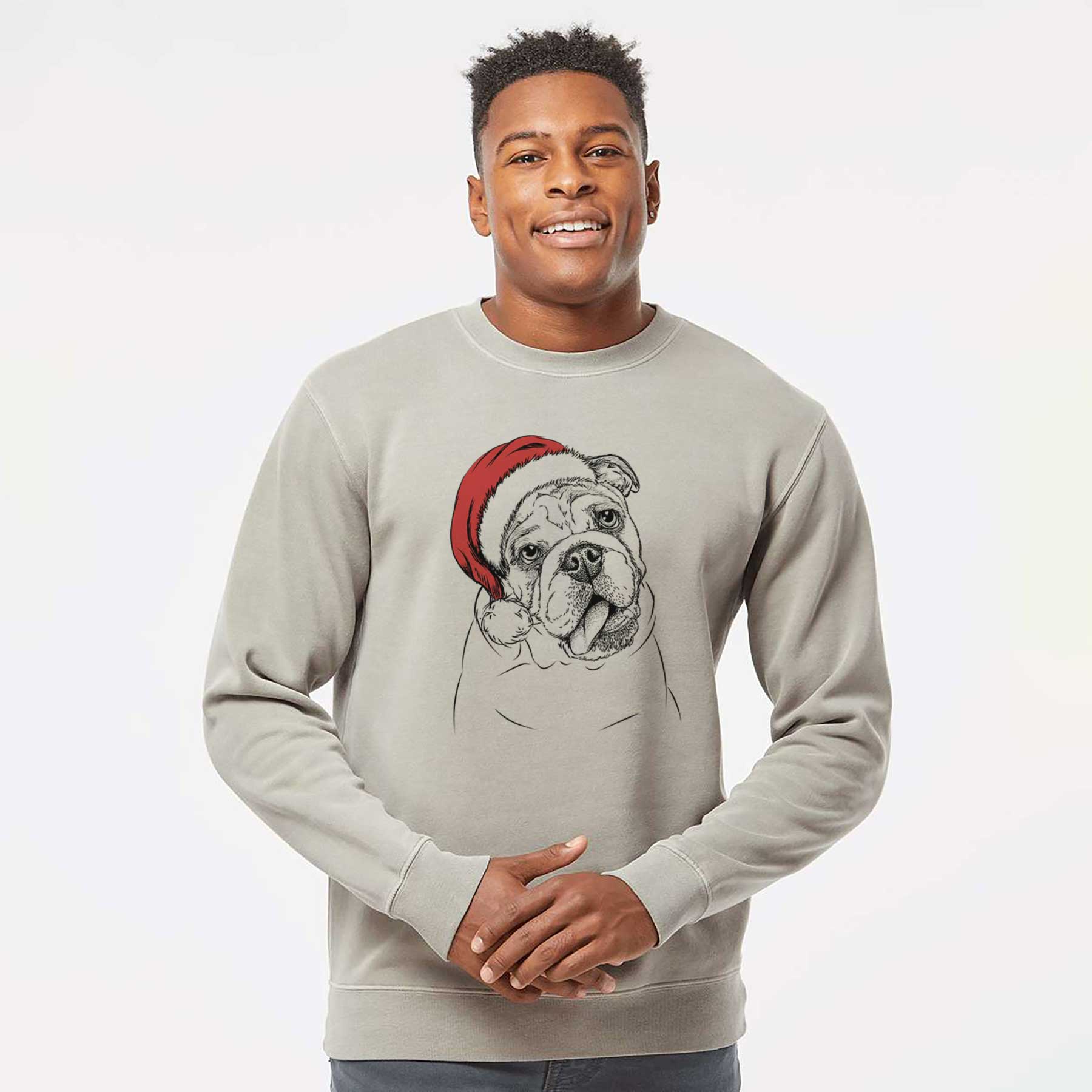 Santa Benson the English Bulldog - Unisex Pigment Dyed Crew Sweatshirt