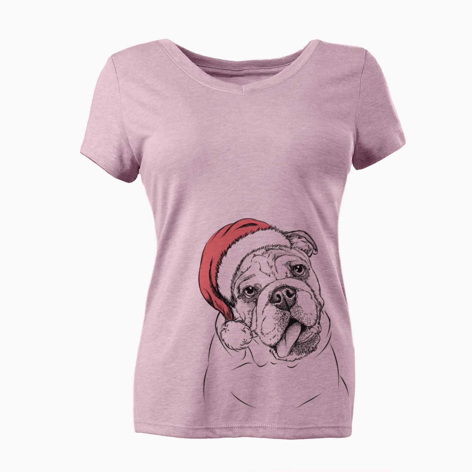 Santa Benson the English Bulldog - Women's V-neck Shirt