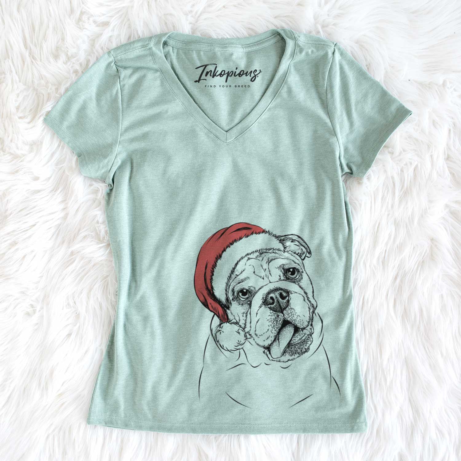 Santa Benson the English Bulldog - Women's V-neck Shirt