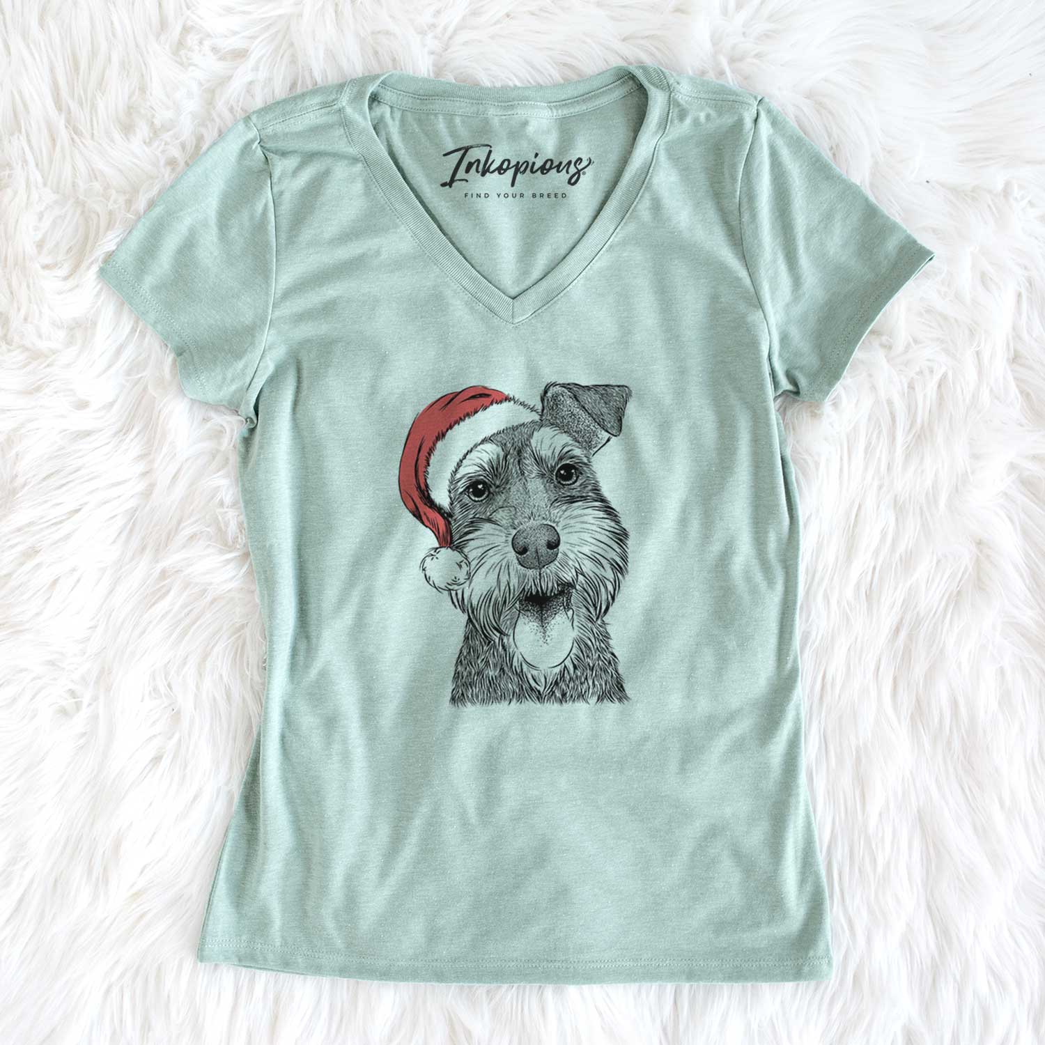 Santa Bernadette the Mini Schnauzer - Women's V-neck Shirt