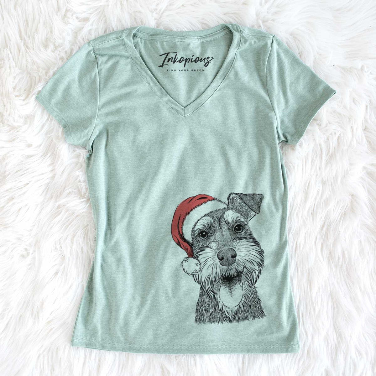 Santa Bernadette the Mini Schnauzer - Women&#39;s V-neck Shirt