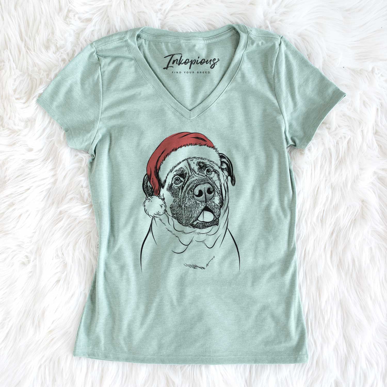 Santa Big P the English Mastiff - Women's V-neck Shirt