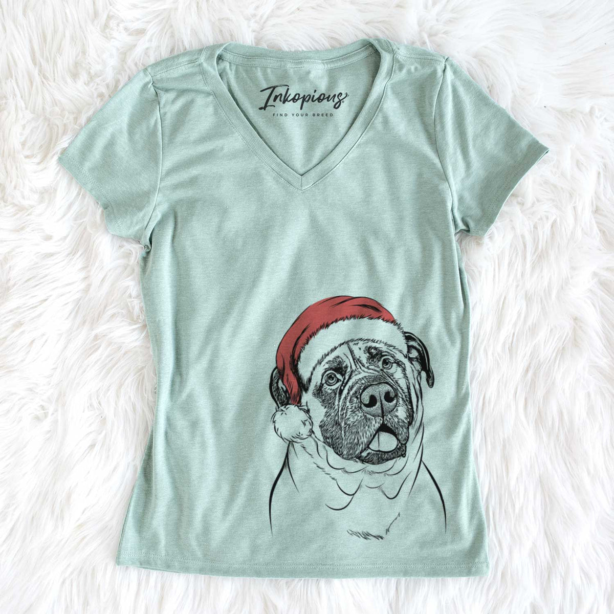 Santa Big P the English Mastiff - Women&#39;s V-neck Shirt