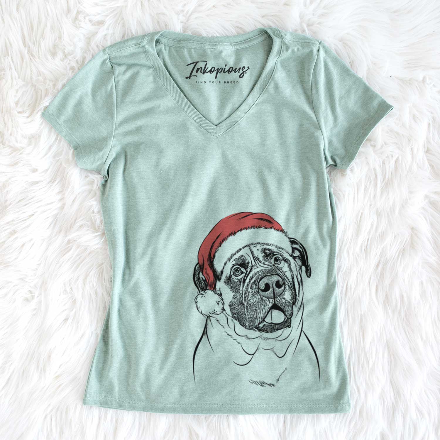 Santa Big P the English Mastiff - Women's V-neck Shirt