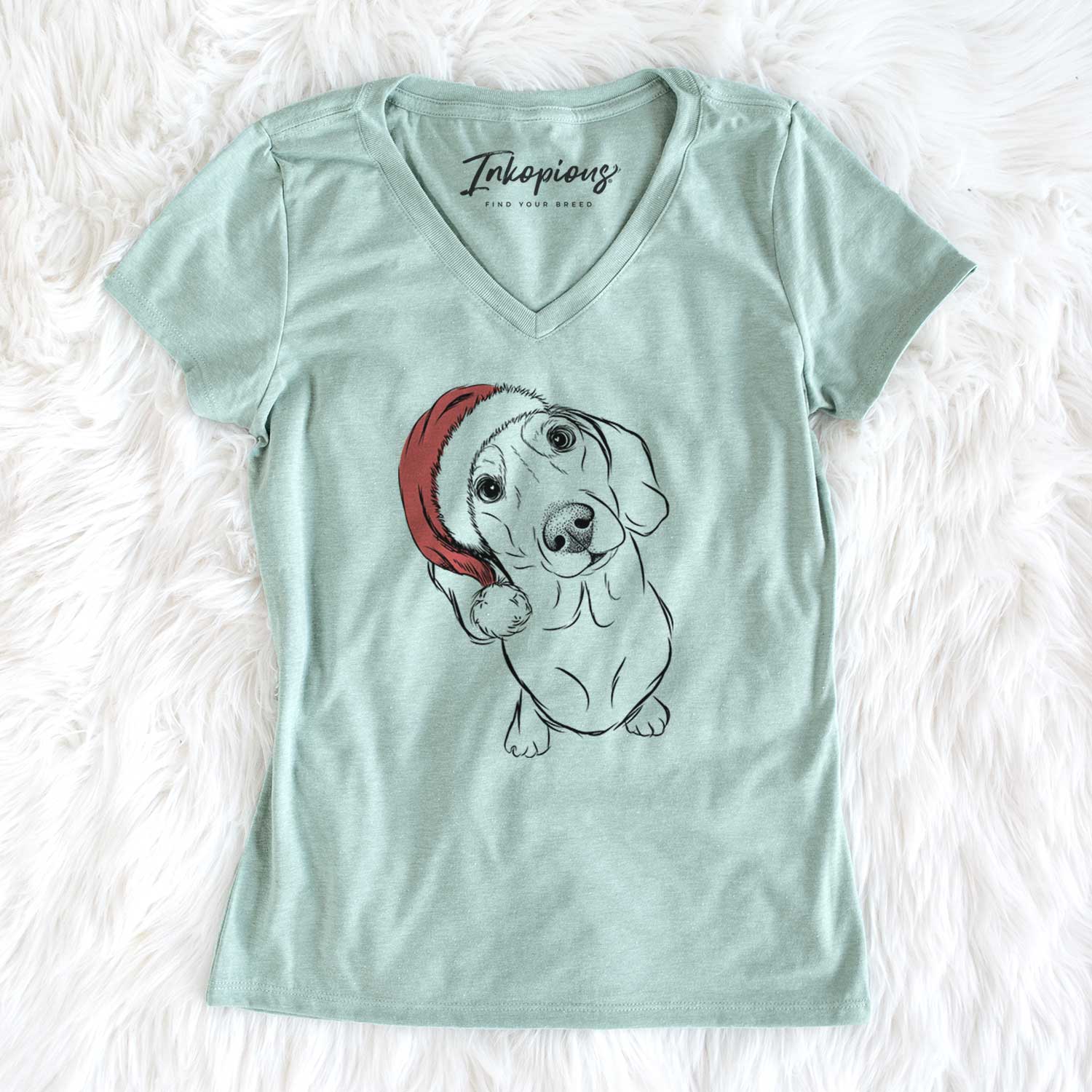 Santa Bill the Dachshund - Women's V-neck Shirt
